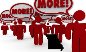 A picture of figures asking for "more" of Missouri sports betting