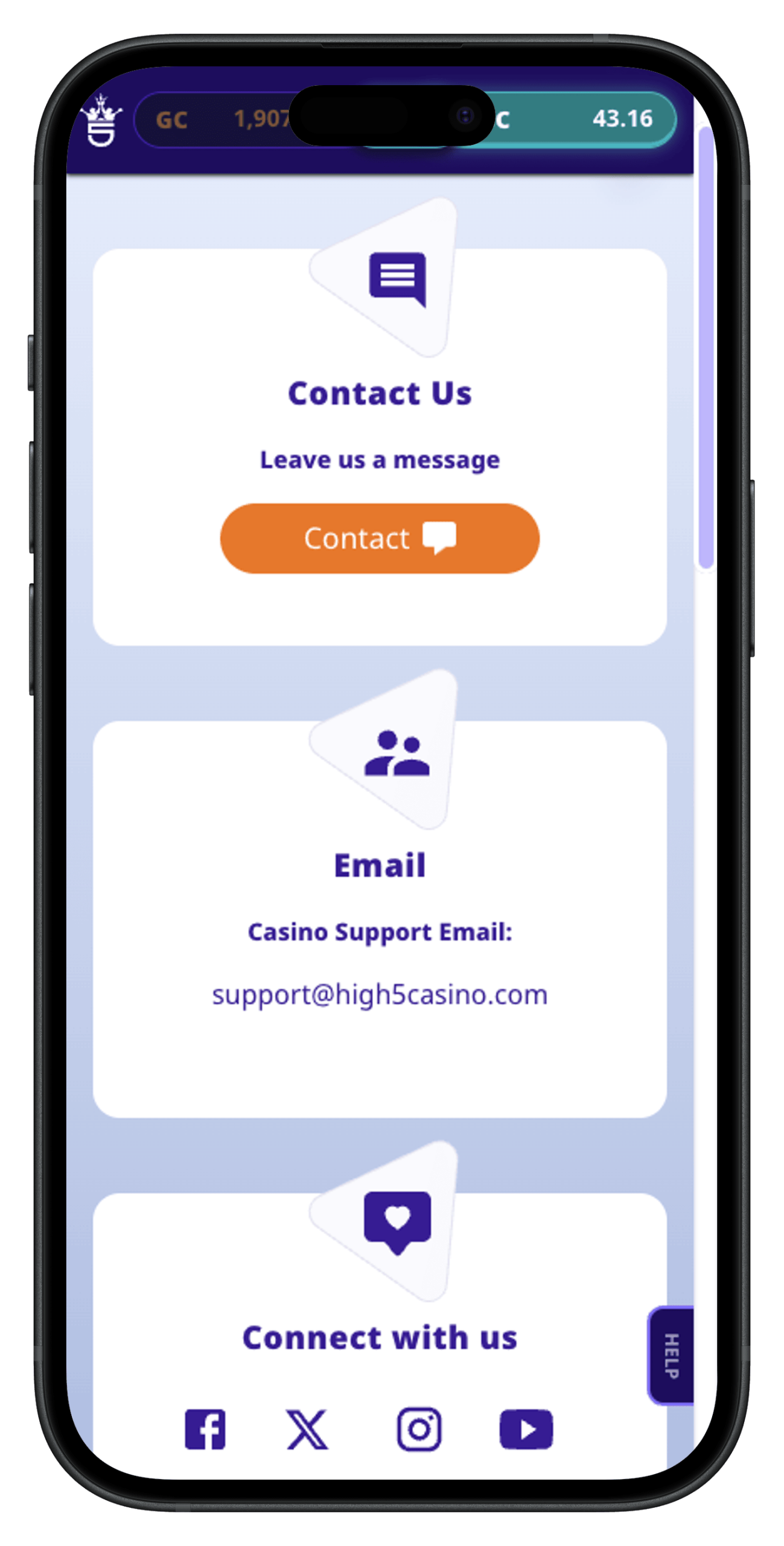 High-5-Casino-Customer-Support-Screenshot