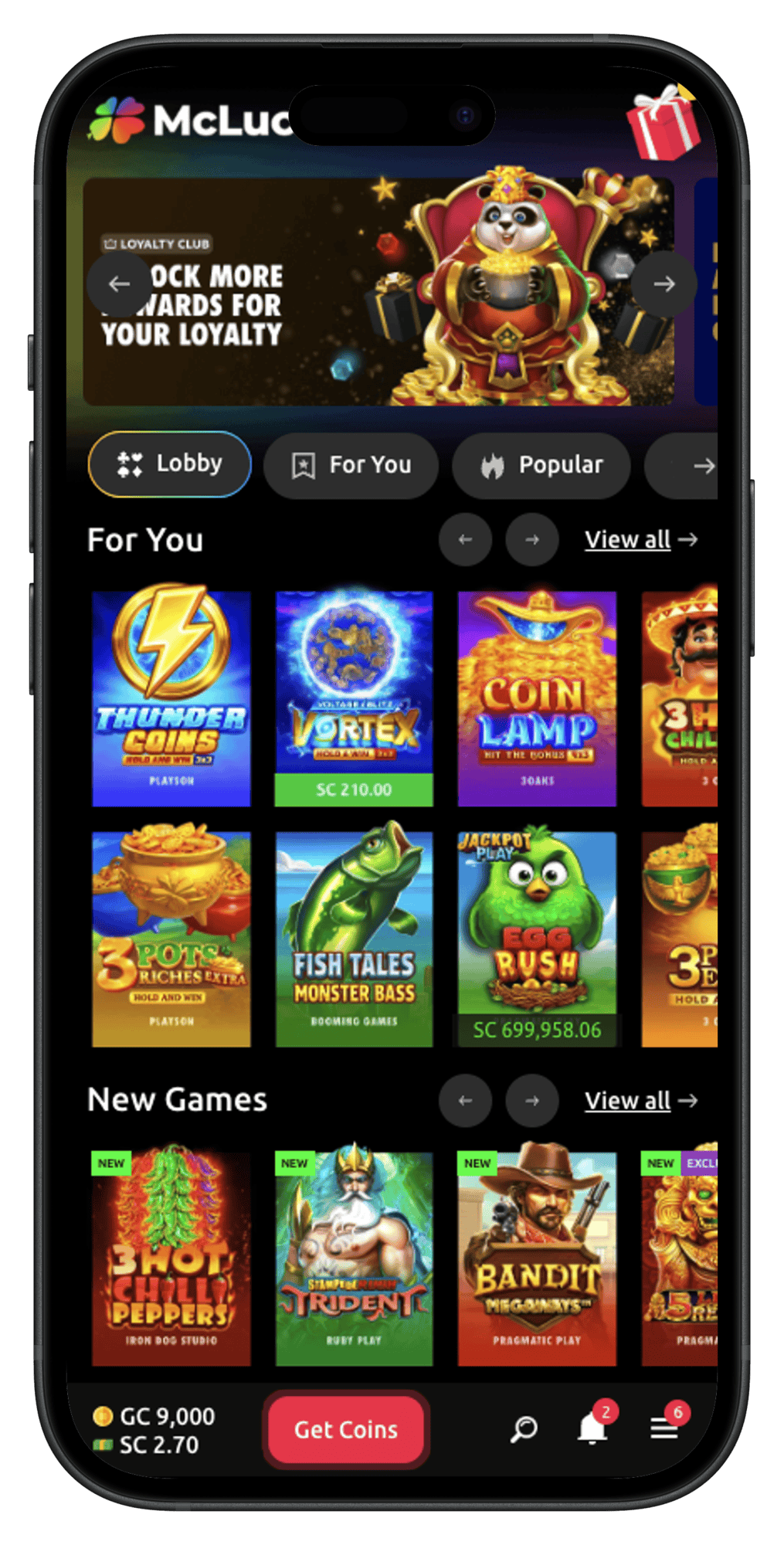 McLuck App Home Page Vertical Screenshot
