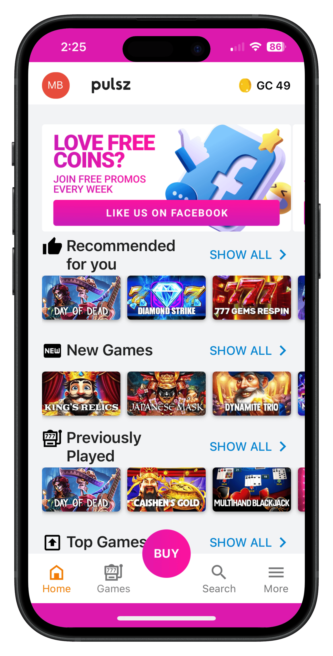 Pulsz app home page screenshot