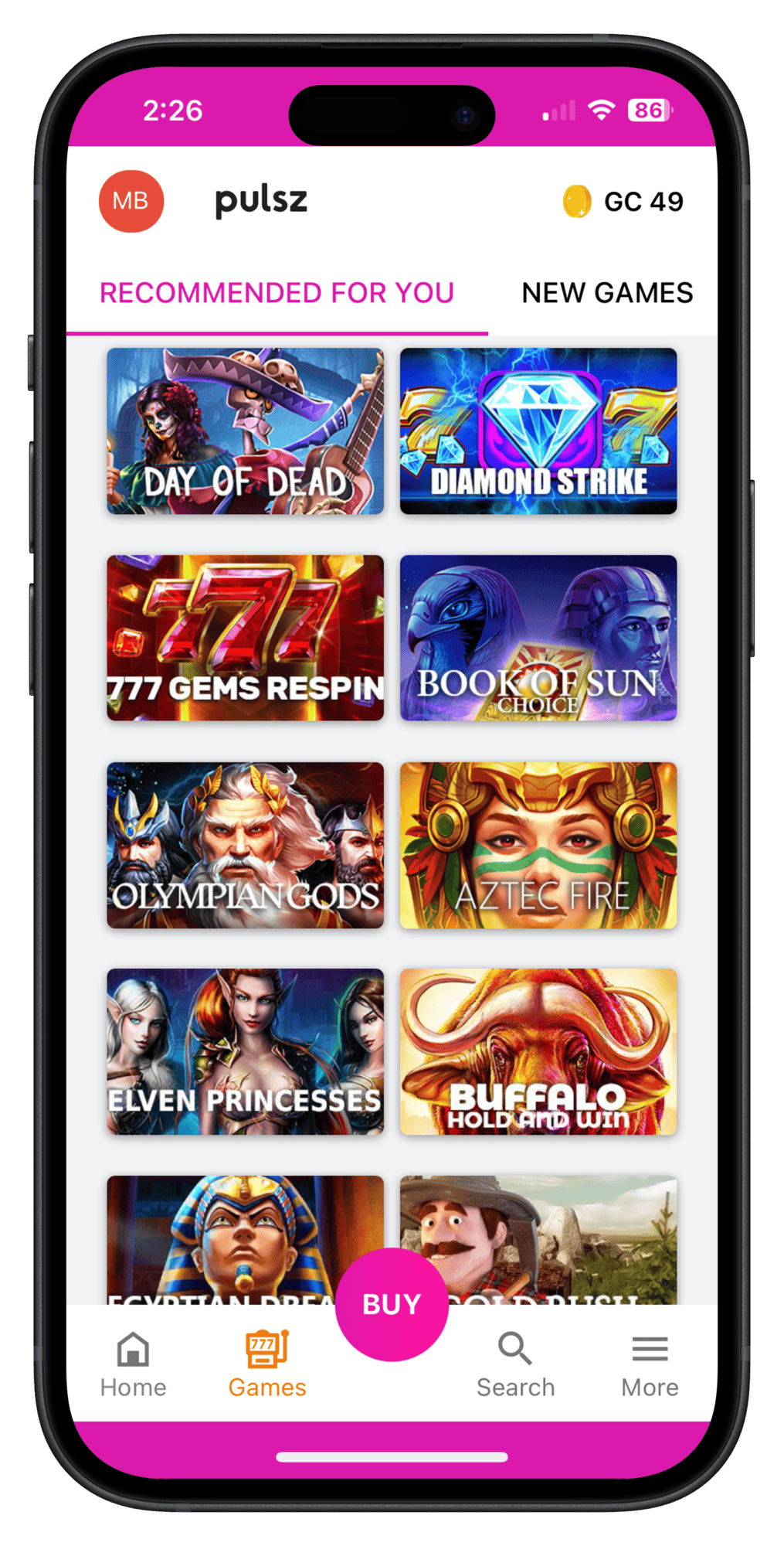 Pulsz app layout-portrait