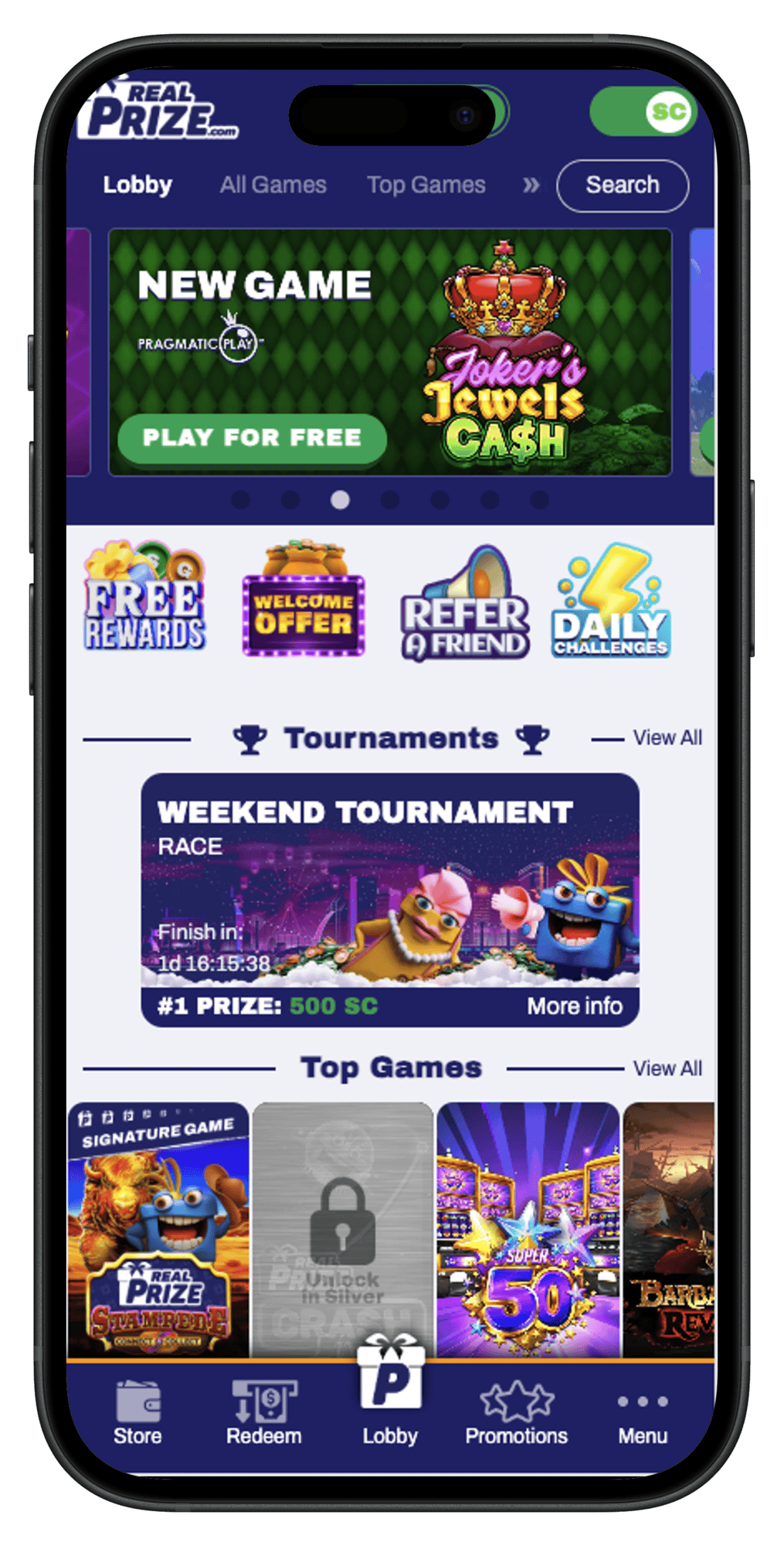 RealPrize App Home Page Screenshot