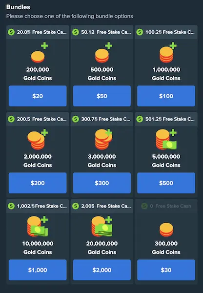 Purchase bundles at Stake.us