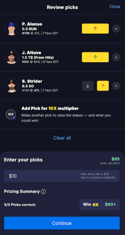 Submitting an entry at FanDuel Picks