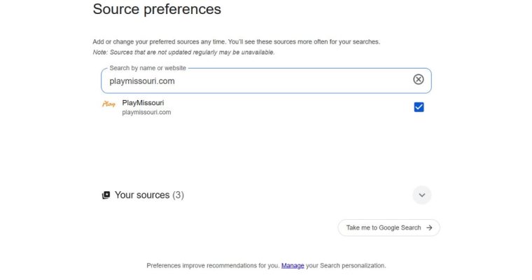 playmissouri preferred news publisher google