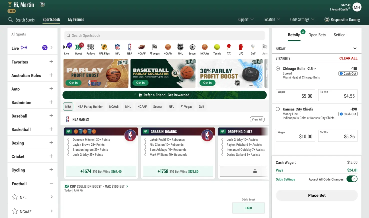 Caesars Sportsbook desktop home page