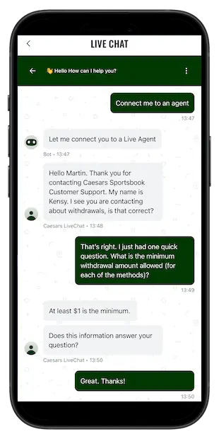 Caesars Sportsbook live chat