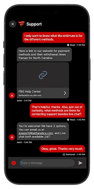 Fanatics Customer Support chat