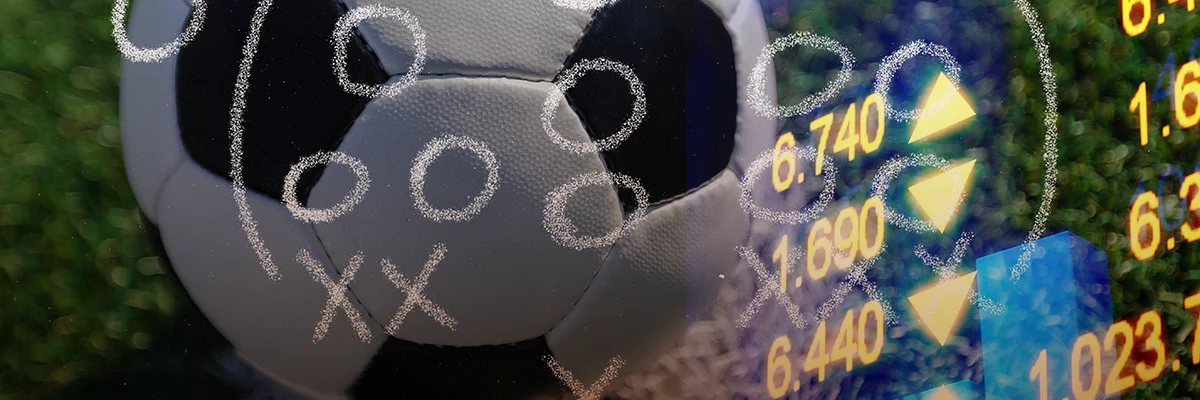 Soccer ball with strategy markings overlaid with sports betting odds