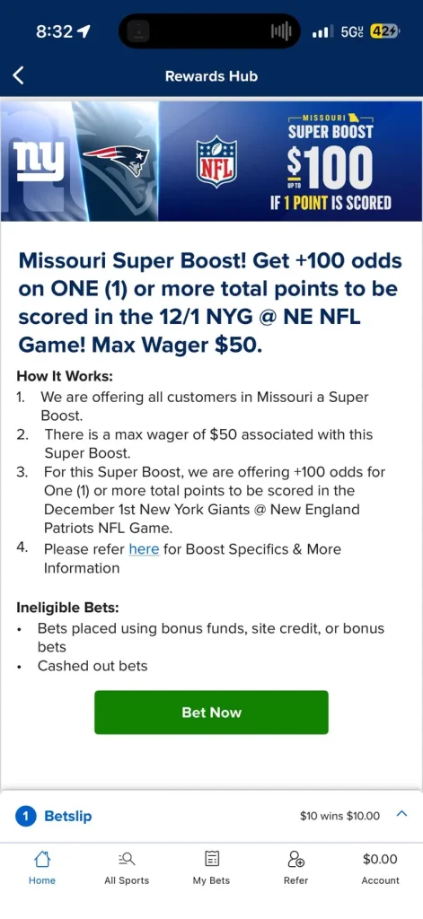 Missouri Super Boost! Draftkings